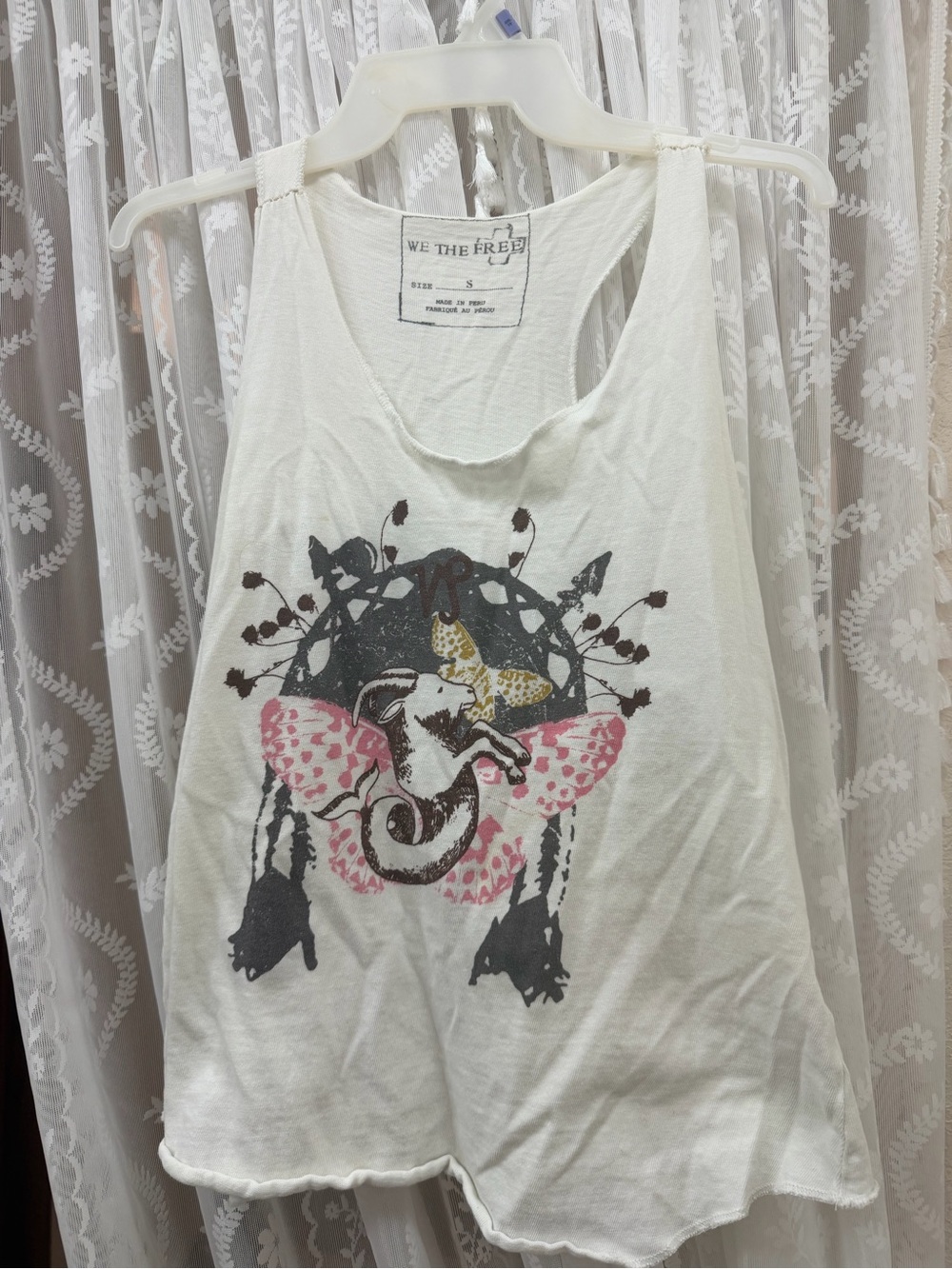 We The Free White Graphic Tank with Pink & Black Motif
